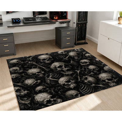 Tapis gothique à motif de squelette, motif squelette partiel rétro et ornement botanique rétro, artistique gothique rétro, lavable à la machine, envers antidérapant, élégant tapis d'intérieur pour le salon, la chambre à coucher et un appartement