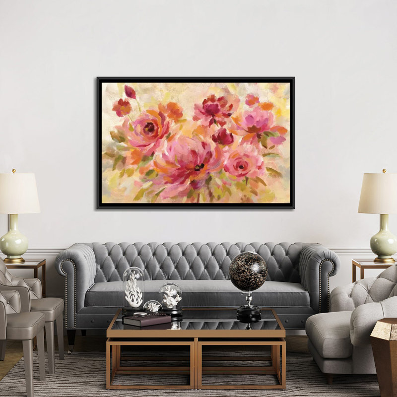 «Romantic Bouquet Crop» par Silvia Vassileva, impression sur toile tendue, Toile avec cadre noir, Pas de tapis