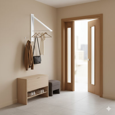 Séchoir à vêtements mural - Cintre pliable en alliage d'aluminium pour salle de lavage, placard, balcon, dortoir - Rangement robuste et facile (blanc)