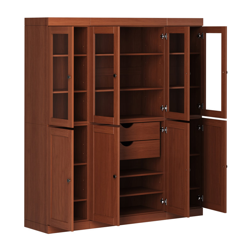 Vaisselier 100% en bois massif Palace Imports de 65 po avec verre transparent, portes Shaker, 2 tiroirs et tablettes réglables