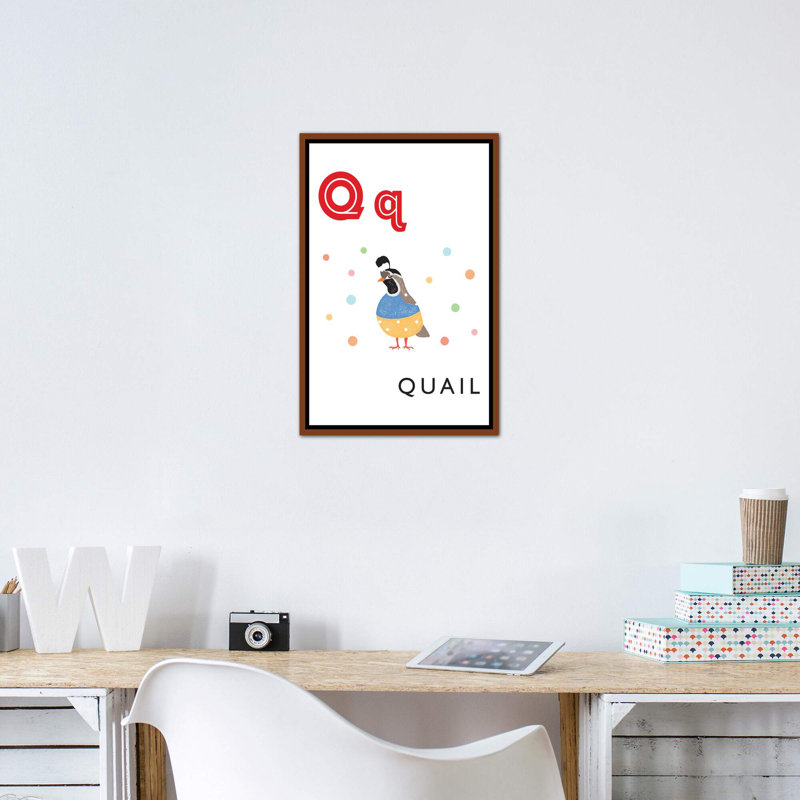 Alphabet Flash Card Q - impression d'art graphique, Pas de tapis, Toile avec cadre brun, H 26 po x l 18 po x 1,5 po