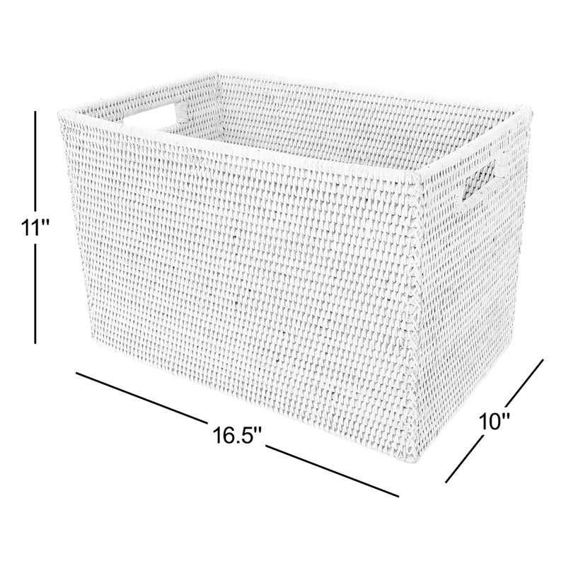 Panier rectangulaire en rotin, Blanc délavé