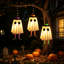 Ensemble de 3 fantômes lumineux suspendus de 23,6 po avec un chapeau de sorcière, décorations d'Halloween fantômes, décorations d'Halloween à suspendre pour la véranda