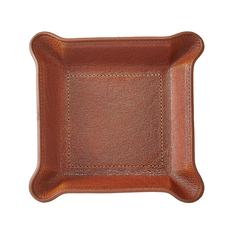 Harness Leather Bedside Catchall Tray, 5.5" W x 1.4" D x 5.5" H