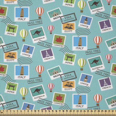 Ambesonne Adventure Cartoon Fabric By The Yard, Popular Travel Destinations Passport Stamp Motifs Of Countries And Cities, Microfiber Fabric For Arts -  East Urban Home, B252B43EF7C043489D0DD05B80826BA0