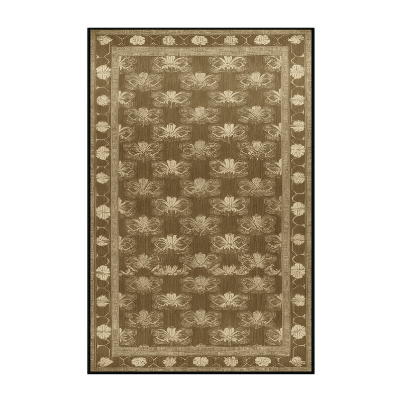 Tapis art déco brun lavable à la machine, Rectangle 4 pi x 6 pi