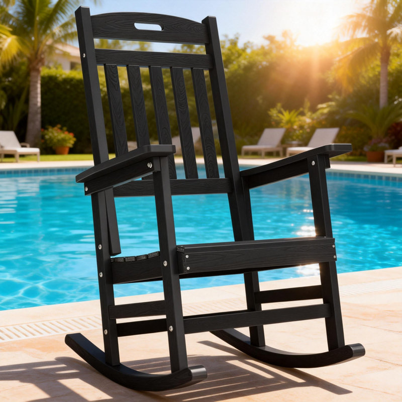 All Weather Porch Adirondack Rocking Chairs Outdoor Patio Rocking Chair Rocker Lawn Chair for Adult, Black