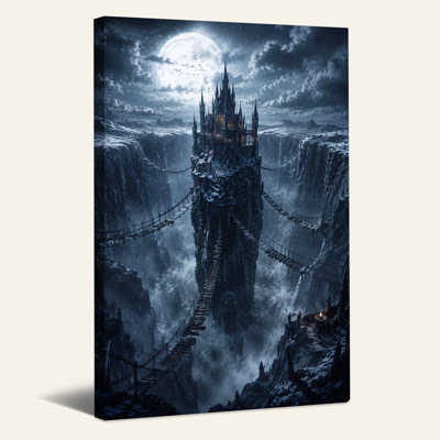 Impression sur toile, "Dark gothic Castle on Tall Rocky Spire Under Full Halloween"