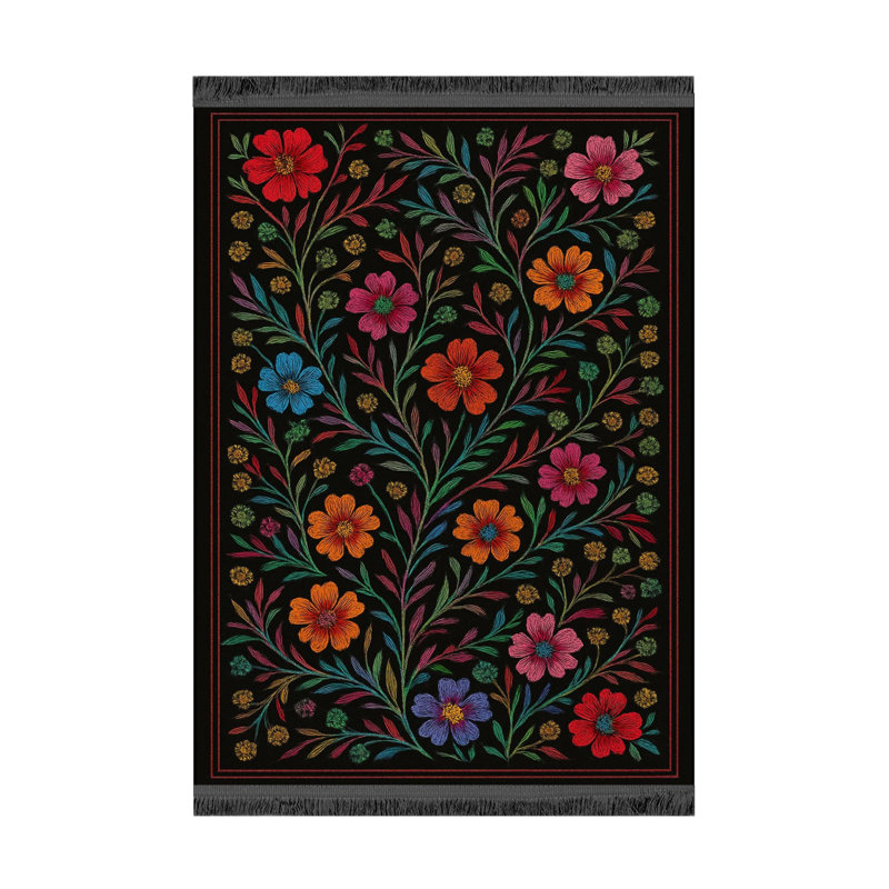 Tapis gris tissé à motif floral lavable Mosso, 3'3" x 9'10"