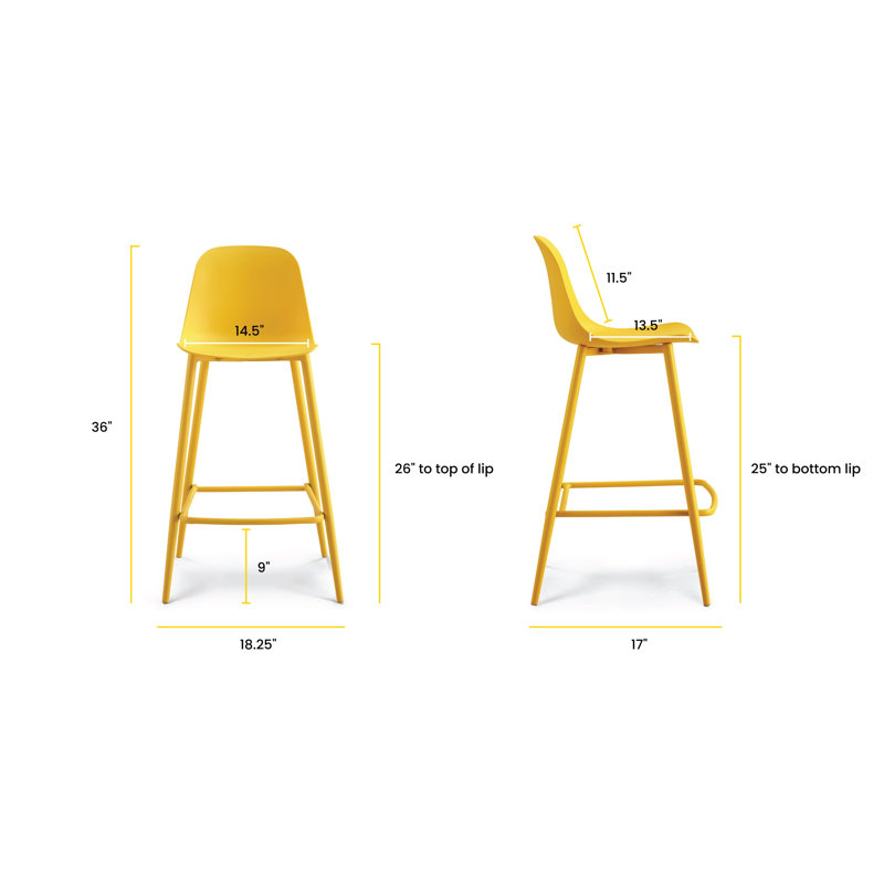 Tabouret de comptoir de 26 po Sylvester, Jaune soleil levant