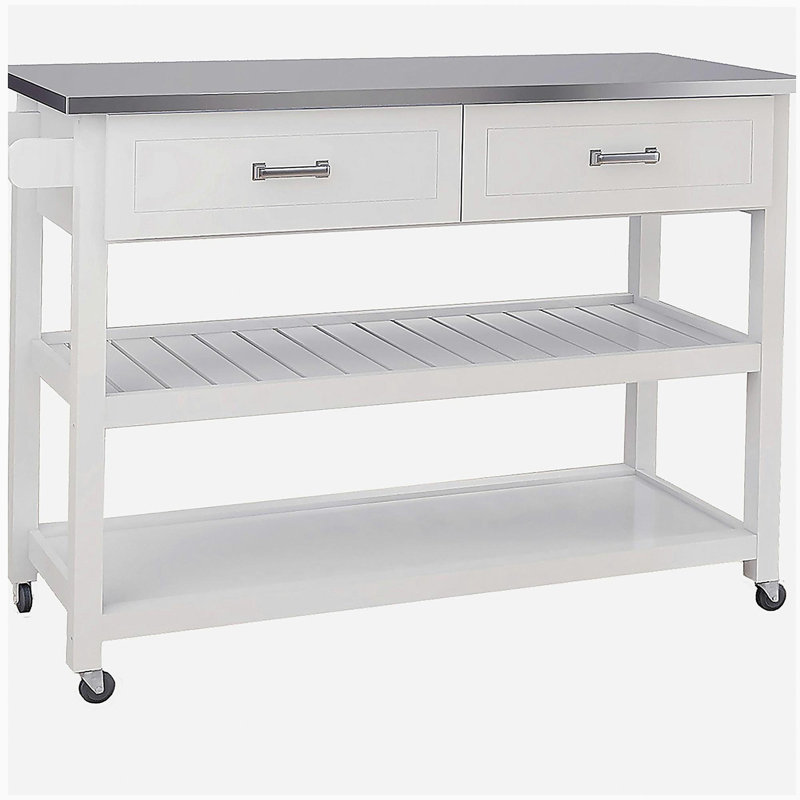 Chariot de cuisine blanc en acier inoxydable avec deux tiroirs