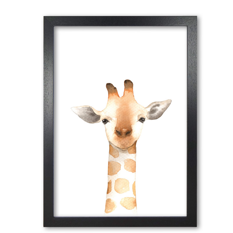 Forest Friends, Cute Giraffe - Painting, Black Grain Frame, 85 cm H x 60 cm W x 5 cm D