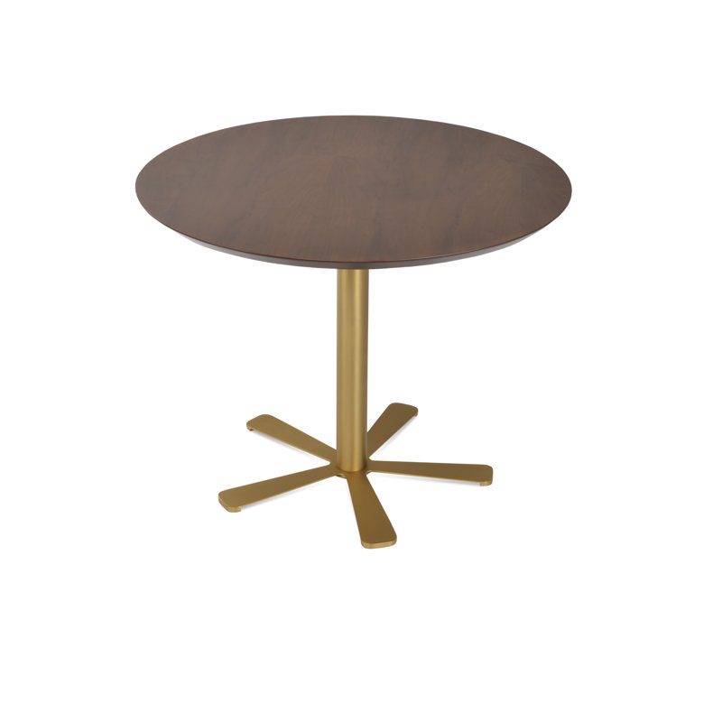 Slivno Round Breakroom Table, 29.5" H x 28" L x 28" W, Gold, Walnut