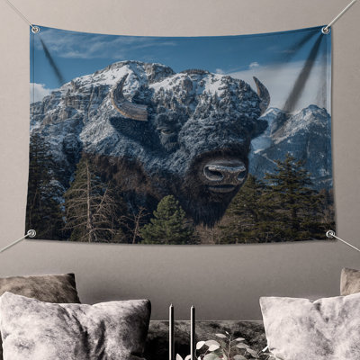 Tapisserie murale Mountain Bison Illusion - fantaisie
