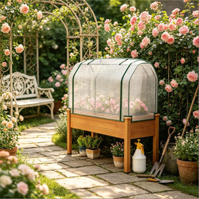 Jardinières surélevées, grand lit de serre rustique en acier et bois pour la maison