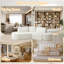 Ensemble de canapé modulaire en forme de V à compression de 106,3 pouces en chenille avec trois coussins décoratifs et deux repose-pieds courbés, beige-1090491022