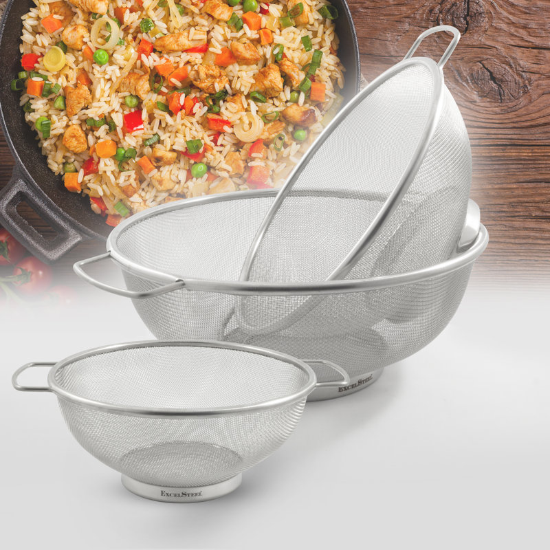 Stainless Steel Fine Mesh Colander Set with Resting Base, 3 Piece