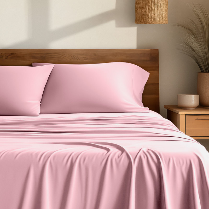 Sheet Set - Rayon from Bamboo, Pink, Split Head Flex King Sheet Set with 2 Pillowcases