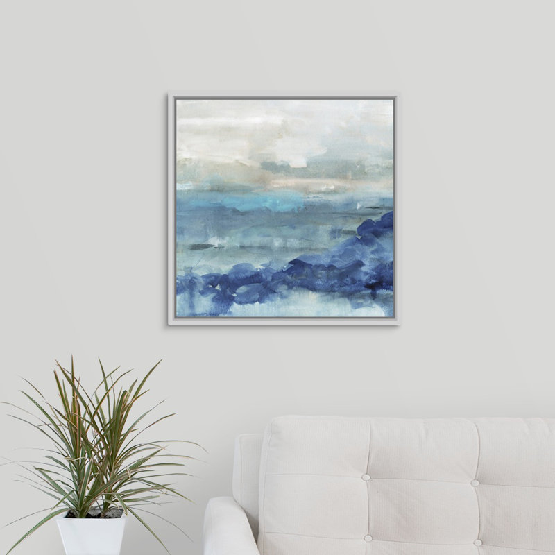 " Sea Swell I " by Victoria Borges Painting Print, White Floater Framed, 37.7" H x 37.7" W x 1.75" D