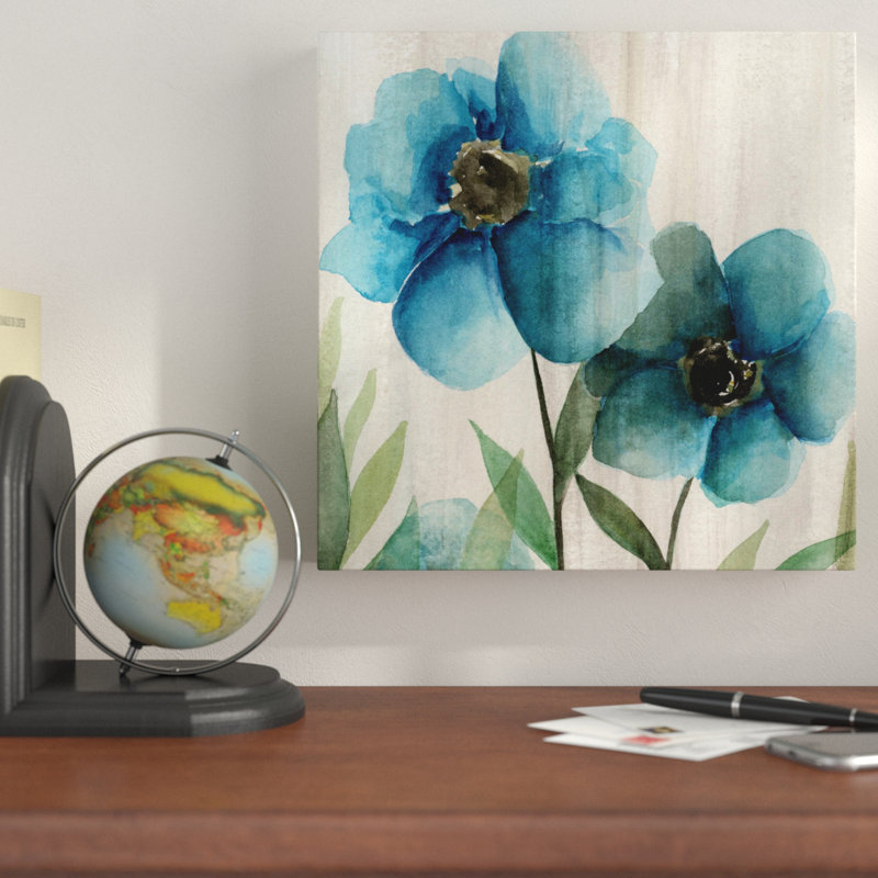 « blue florals », impression sur toile, H 12 po x l 12 po x P 1,5 po, Toile tendue