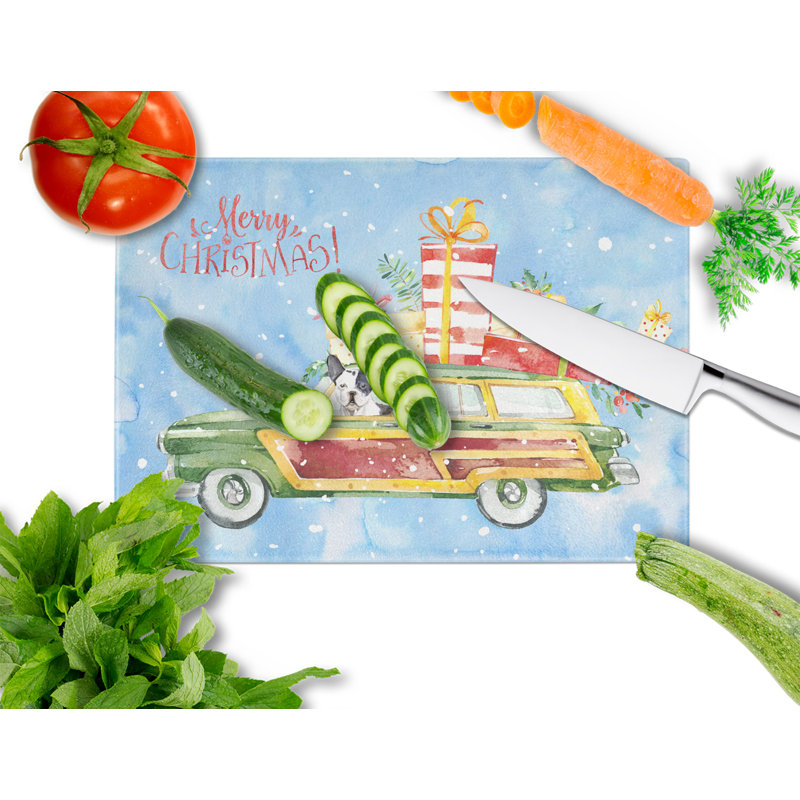 Planche à découper en verre trempé joyeux de noël caroline, Bouledogue français