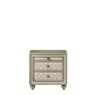 Cassis Beige Velvet Nightstand With Three Functional Drawers And A Exterior 3 In Elegant Detailing