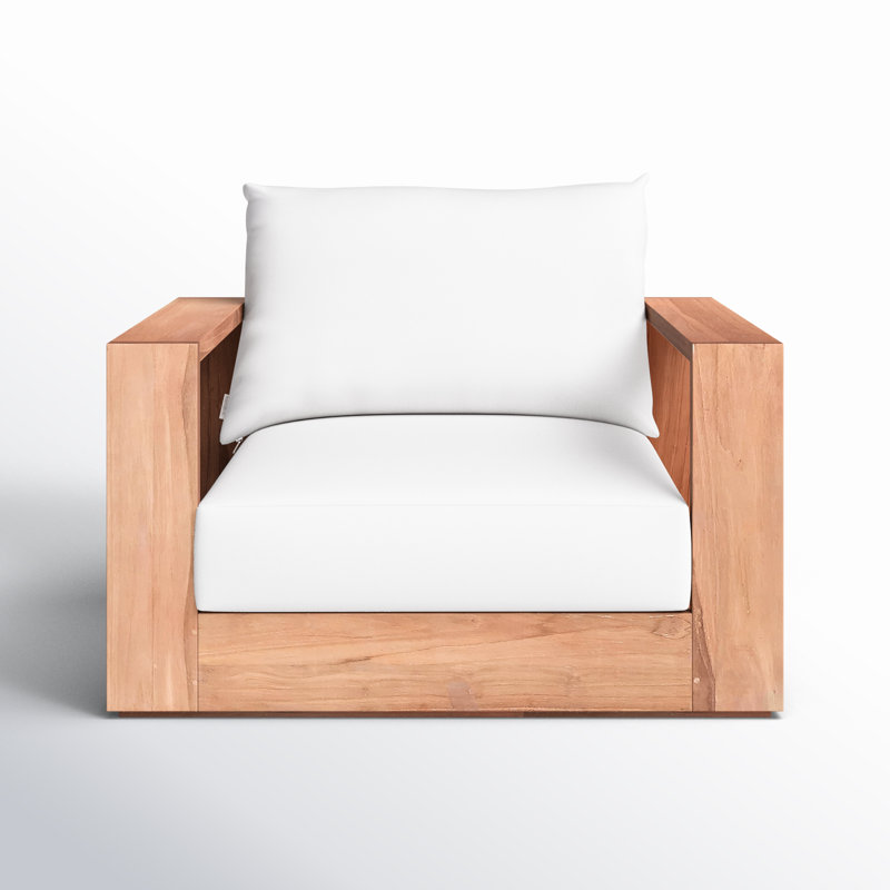 Teak Brown Outdoor Armchair with White Cushions