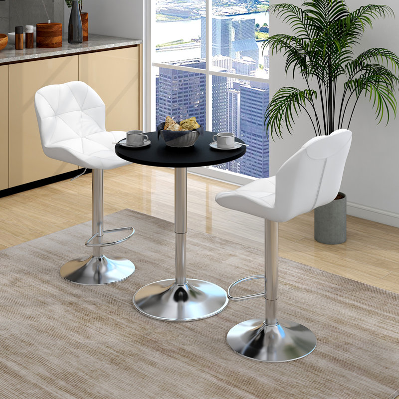 Stewartsville 3-Piece Pedestal Faux Leather Dining Set, White, Black