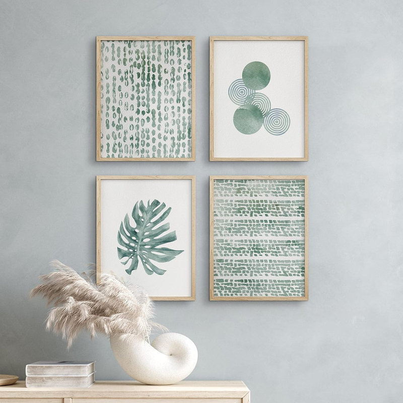 Forêt verte pastel aquarelle variété - ensemble de 4 reproductions de cadres photo simples, Naturel, H 14 po x l 11 po