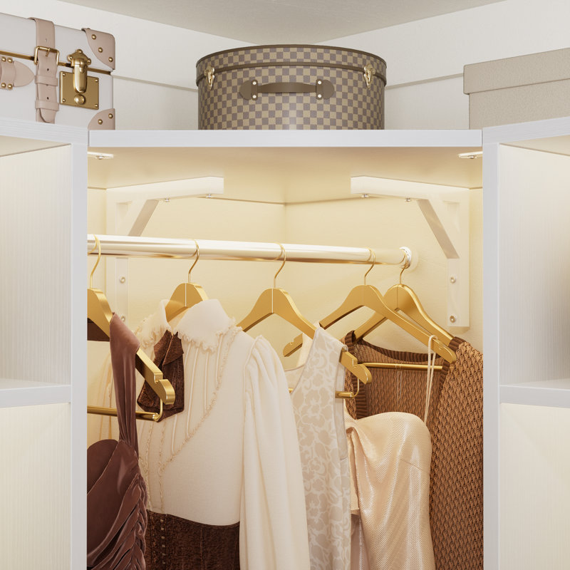 39" × 39" Large Corner Closet System With 12 Shelves & 2 Hanging Rods, White