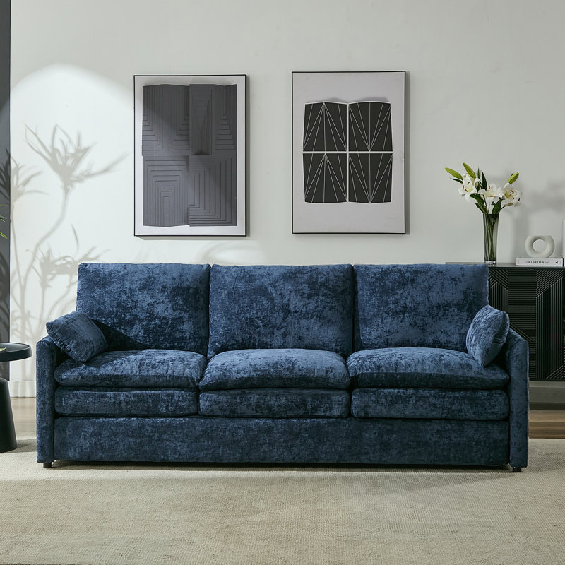  83.5'' W Luxury Chenille Upholstered Deep Seat Sofa, Blue