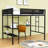 Metal Full Loft Bed With Built-In Desk And Shelves And Ladder