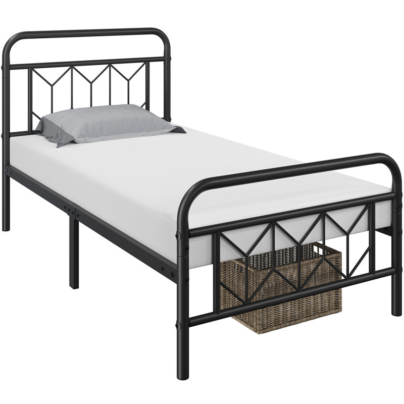 Modern Metal Bed Frame with Vintage Headboard, Single (3'), Black