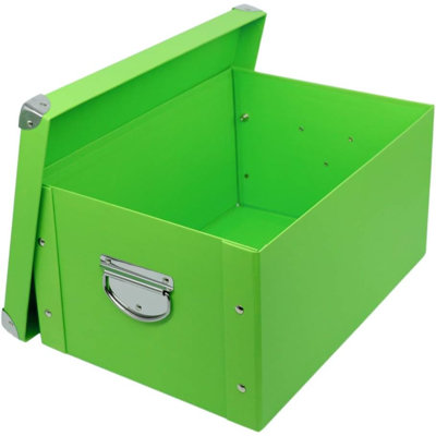 Boîte de rangement pliable, boîte à souvenirs décorative avec couvercle et coins renforcés en métal, corbeille à dossiers en carton avec poignées, boîte-cadeau de rangement pour photos de jouets de bureau