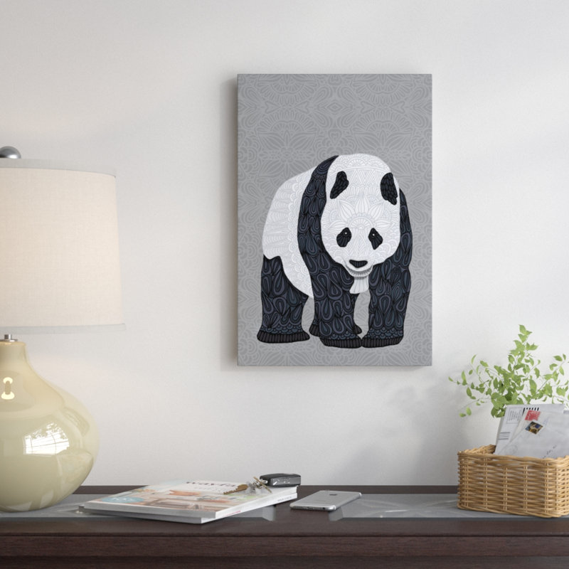 « papa panda », impression sur toile tendue, H 26 po x l 18 po x P 1,5 po, Toile avec cadre noir, Blanc