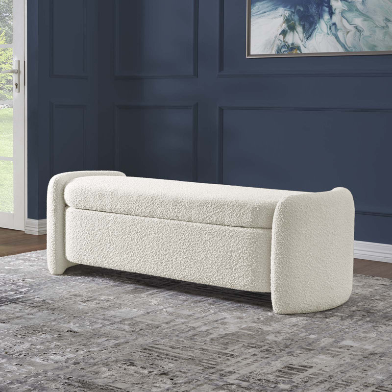 Nebula Boucle Upholstered Bench, Ivory