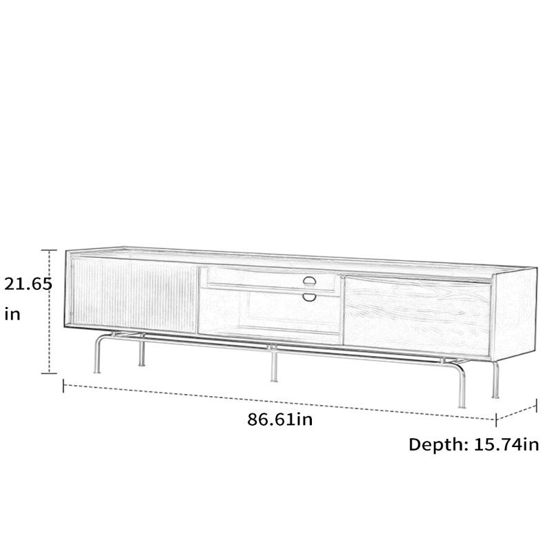 Meuble télé en bois massif noir classique, 86.61"