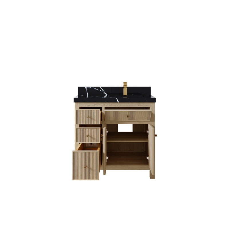 Bryker Woods 36'' Single Bathroom Vanity with Quartz Top, Calacatta Black