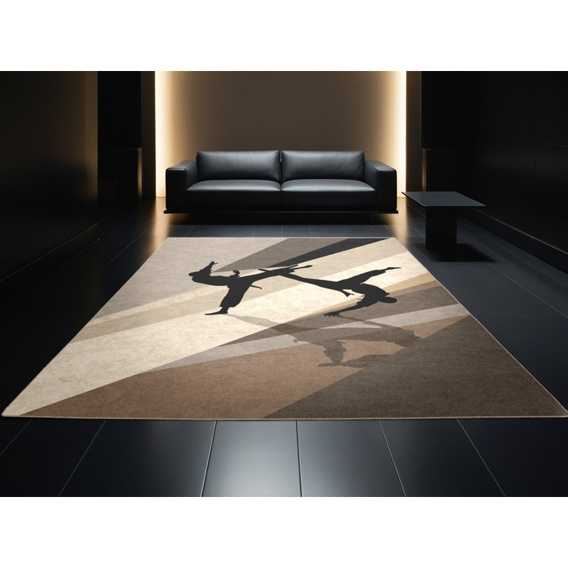 Machine Washable Wilmington Capoeira Dance Fight Modern Rug in Beige – Beige Binding, 3x5