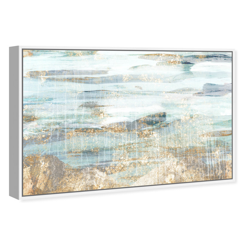 «Abstract Love in Teal» - Impression sur toile, Cadre blanc, H 20 po x l 30 po