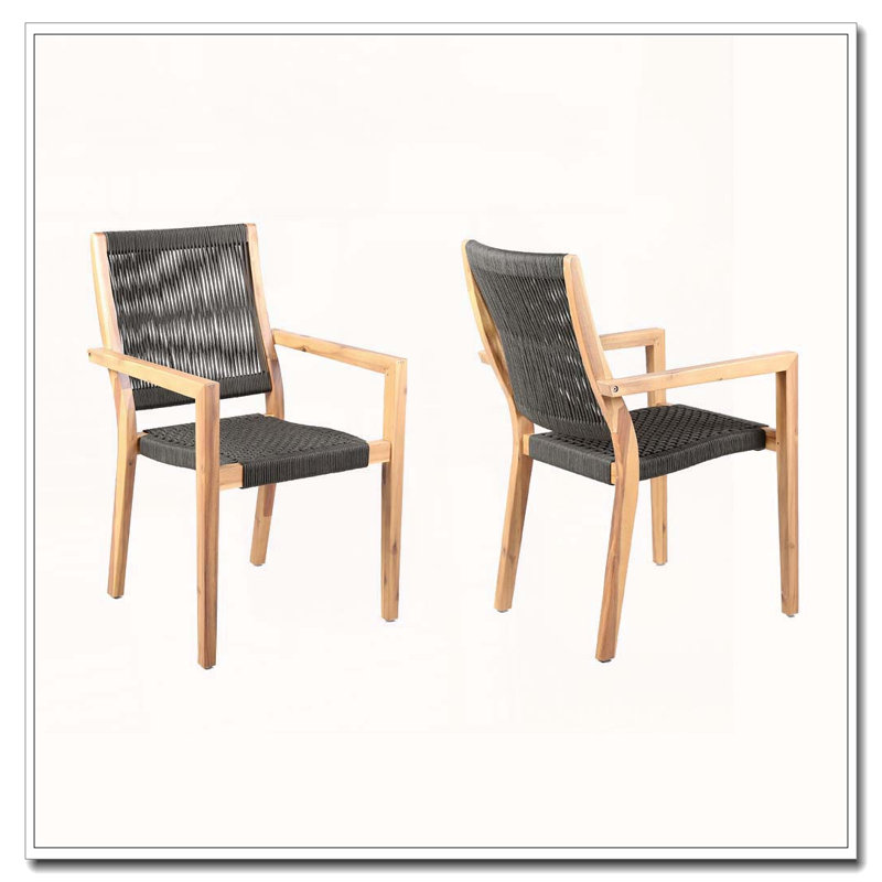Ensemble de 2 chaises de salle à manger en bois d'eucalyptus Rivani avec corde gris anthracite et finition teck