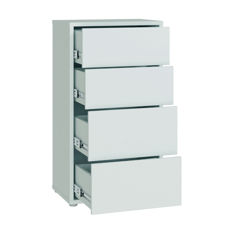 Modern minimalistic chest of drawers with 4 drawers, engineered wood, 99.1cm H x 54.8cm W x 34.9cm D, Grey