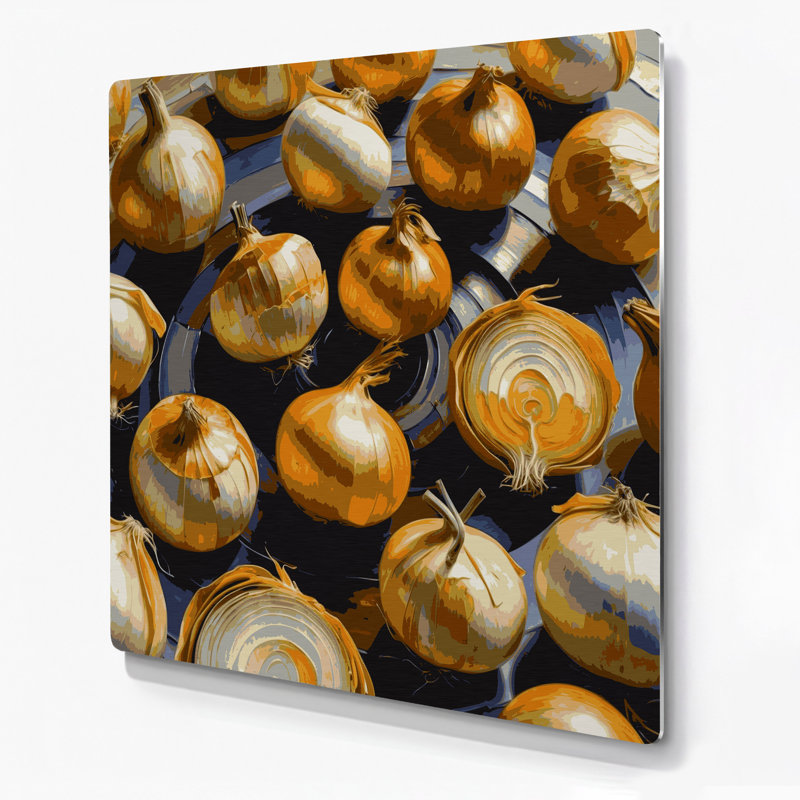 Légumes, oignon, art mural en métal jaune brun, H 32 po x l 32 po