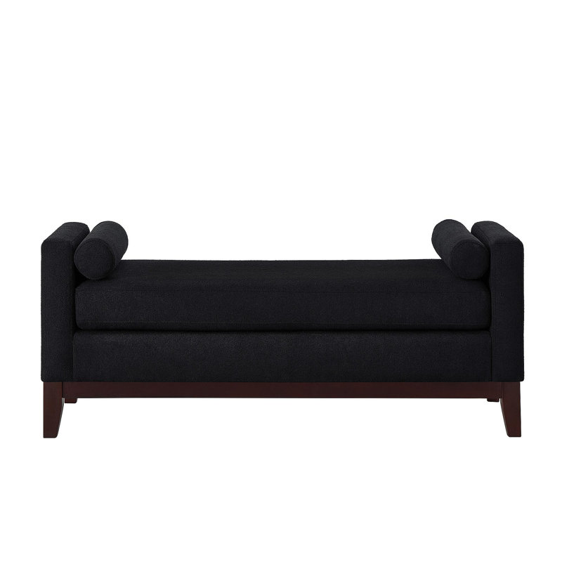 Grand repose-pieds rembourré en tissu Boucle avec coussins, banc de fenêtre rembourré pour le salon, banc de hall d'entrée - noir
