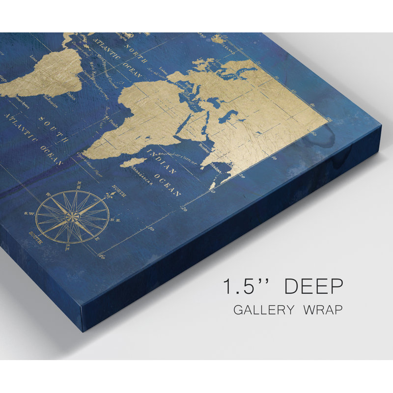" Indigo World Map ", 60" H x 40" W x 1" D