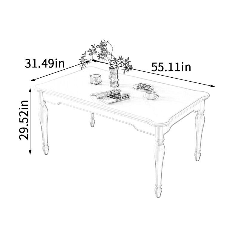 Table de salle à manger en bois de cerisier blanc crème, H 29,52 po x L 55,11 po x l 31,49 po