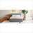 Upholstered Teddy Fleece Queen Size Platform Bed with Twin XL Trundle, Striped Headboard, Slate Gray-129224990