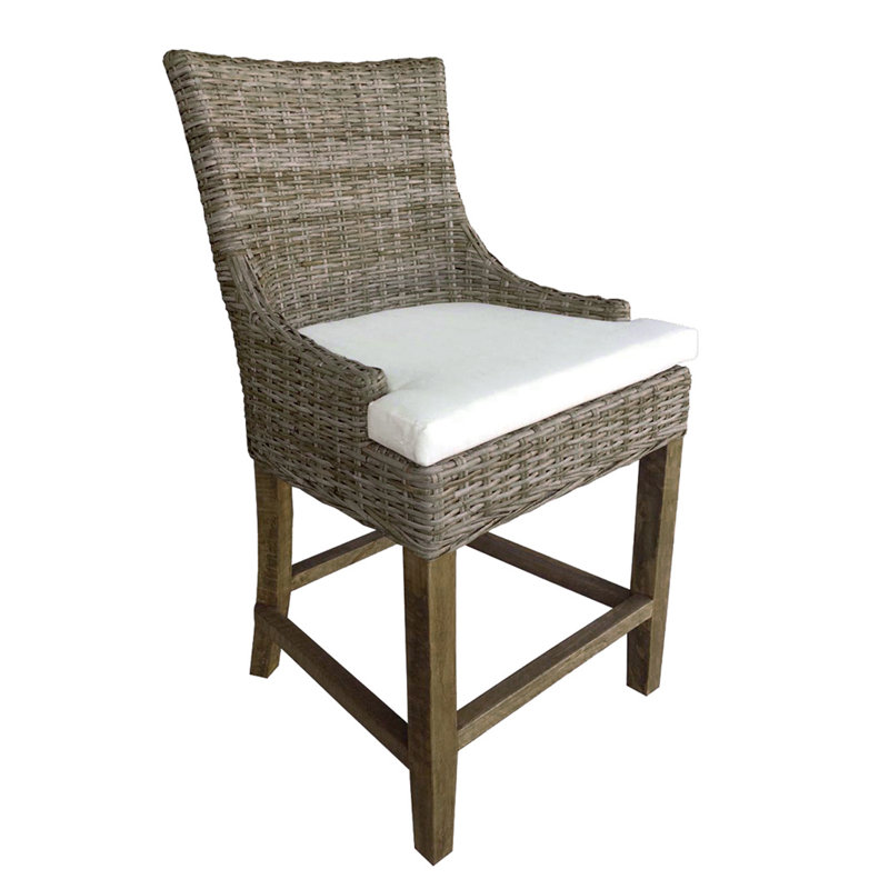 Markley Wicker Outdoor Stool with Cushion, Counter Stool (24" Seat Height)