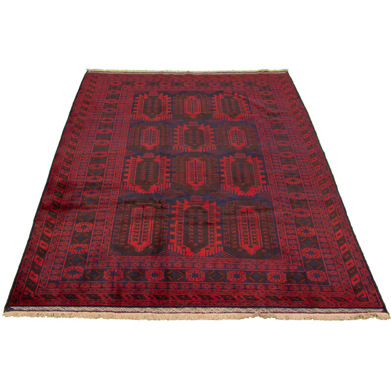 Tapis décoratif en laine rouge de conception unique 6 pi 7 po X 10 pi 3 po noué à la main New Age