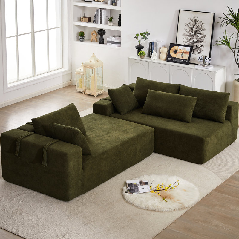 Canapé modulaire modulaire en forme de L 108 po, revêtu de chenille, 6 coussins décoratifs, pour salon, chambre à coucher, canapé Flair élégant, capacité de poids de 250 lb
